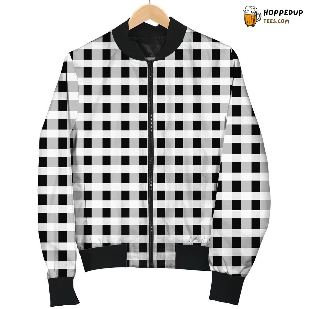 Winter Bomber Jacket Gingham White Black Stylish Unique Collection