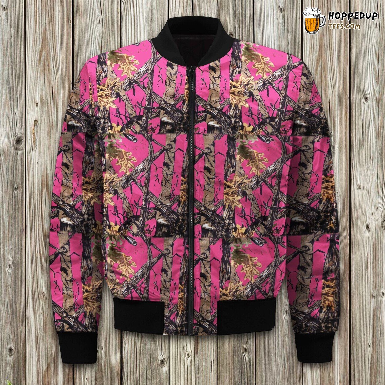 Winter Bomber Jacket in Distinctive Pink Camouflage Aesthetic Look