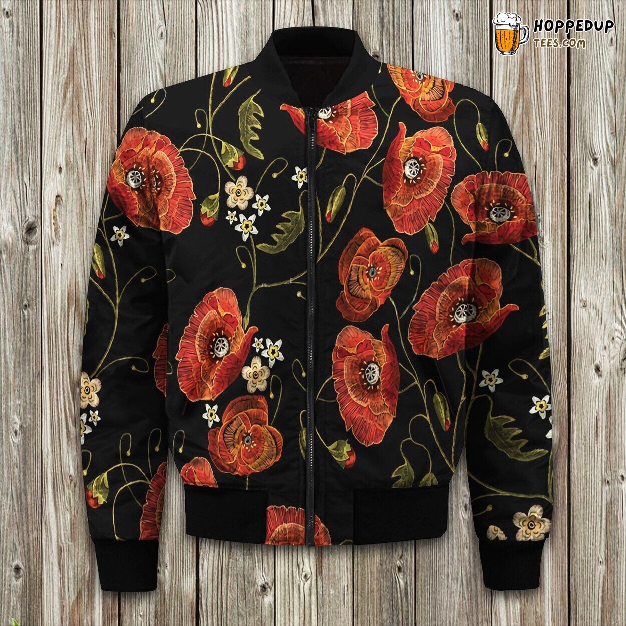 Winter Bomber Jacket Inspired Red Floral Poppy Unique Fashion Trend