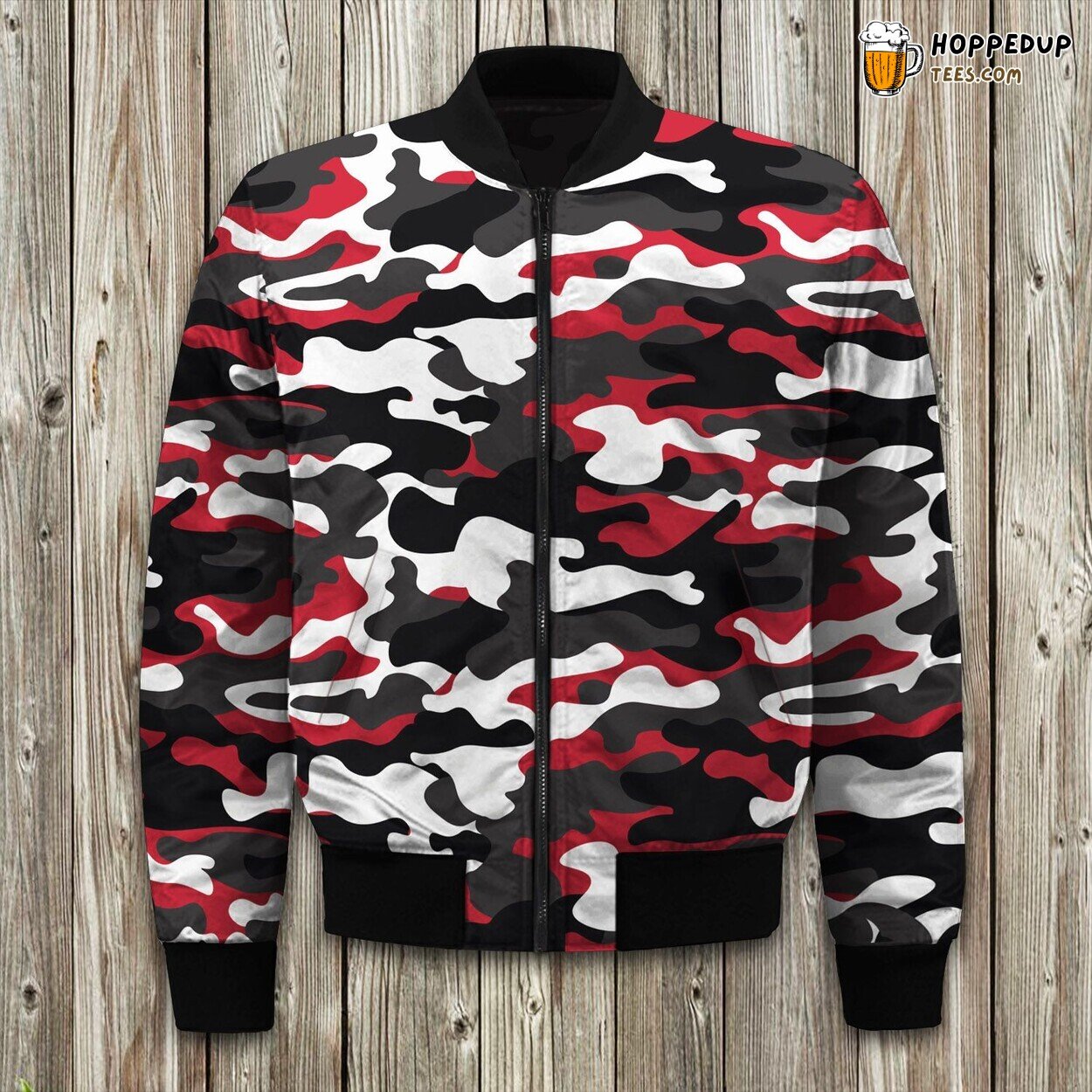 Winter Bomber Jacket Red Snow Camouflage Unique Cold Season Design
