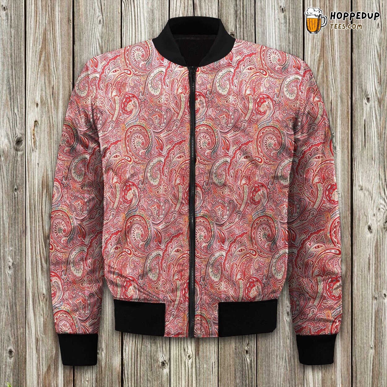 Winter Bomber Jacket Red Spruce Paisley Multicolor Fashionable Trend