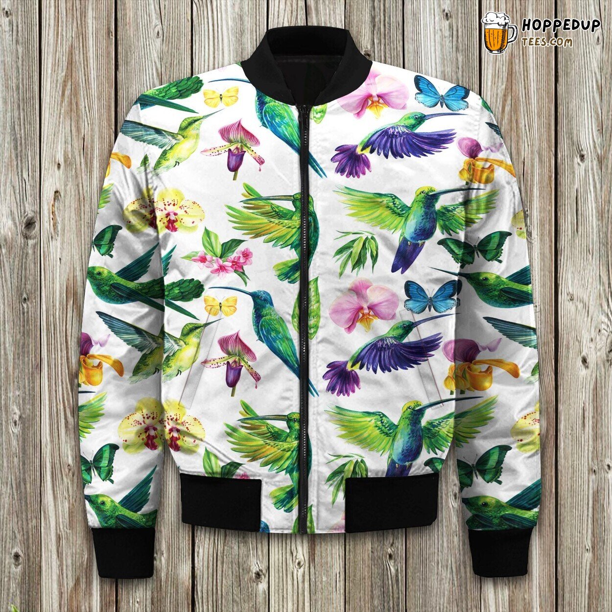 Winter Bomber Jacket Showcasing Bird Hummingbird Unique Style Fitted