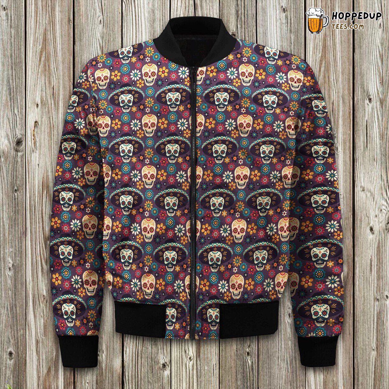 Winter Bomber Jacket Sugar Skull Day Of The Dead Elegance Comfort Luxurious Series