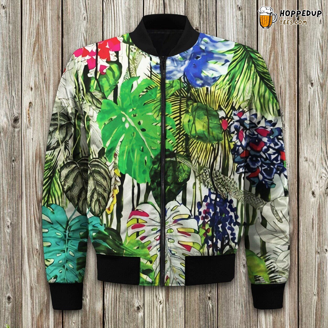 Winter Bomber Jacket Tropical Pattern Design Superior Warm Comfort