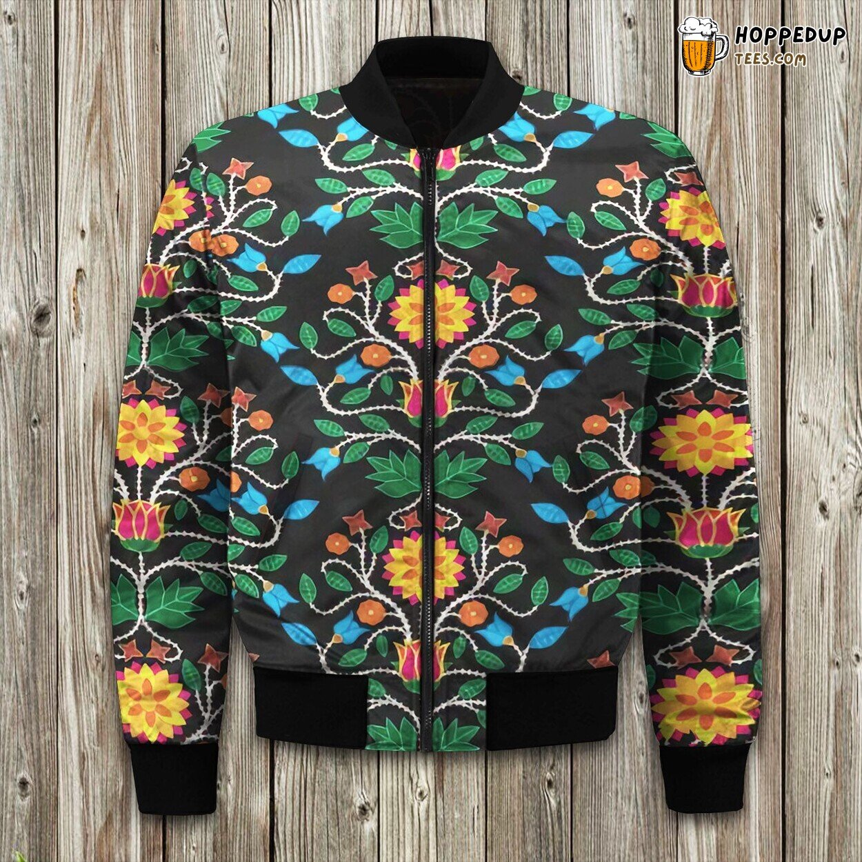 Winter Jacket Bomber Cut Adorned by Intricate Floral Beadwork