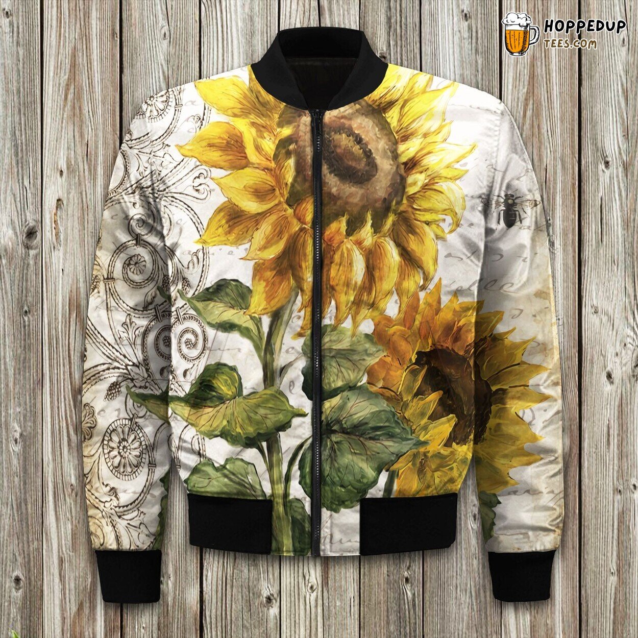 Winter Jacket Bomber Cut Sunflower Decor Classic Elegance Tailored Warmth