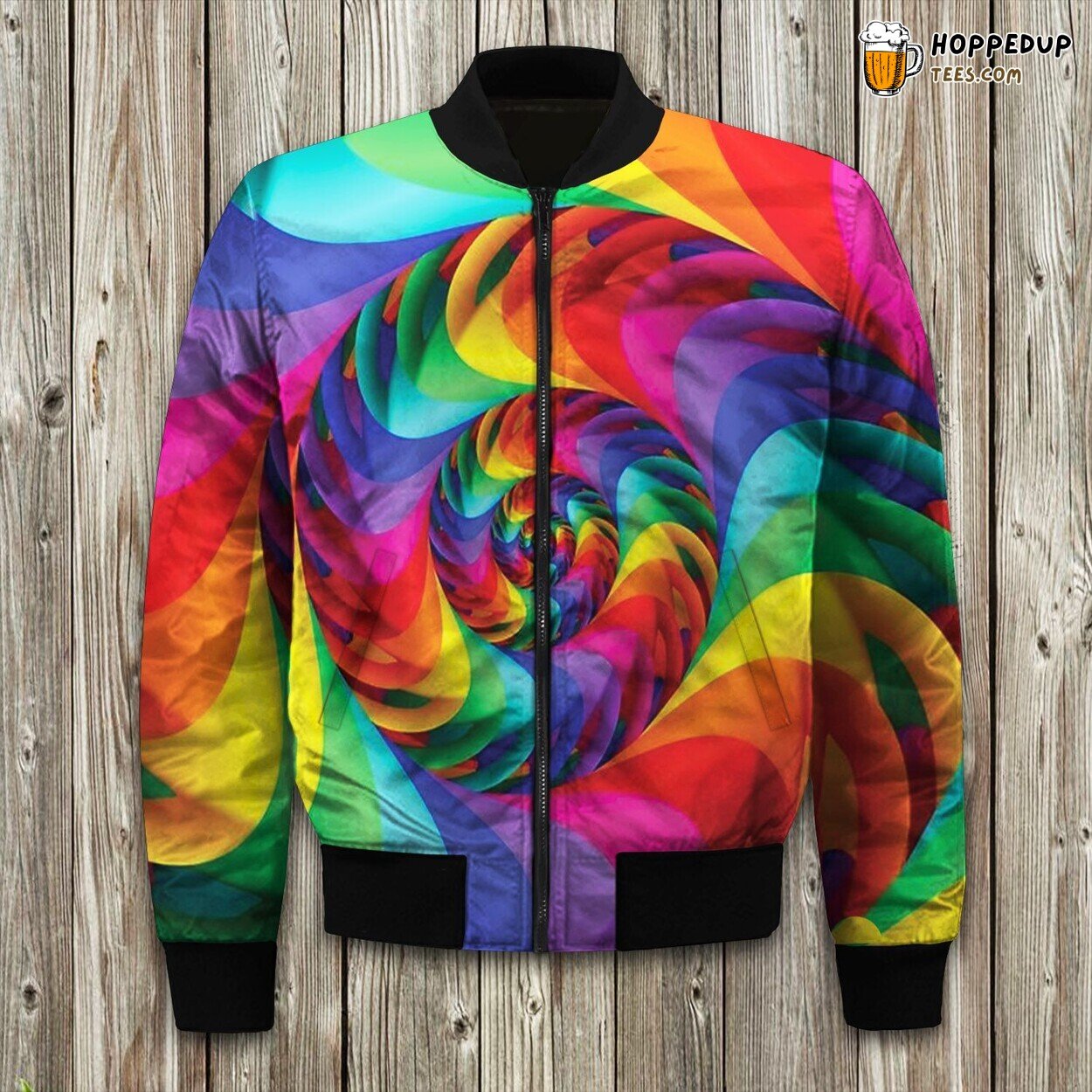 Winter Jacket Bomber Style Detailed in Fractal Tie Dye Theme