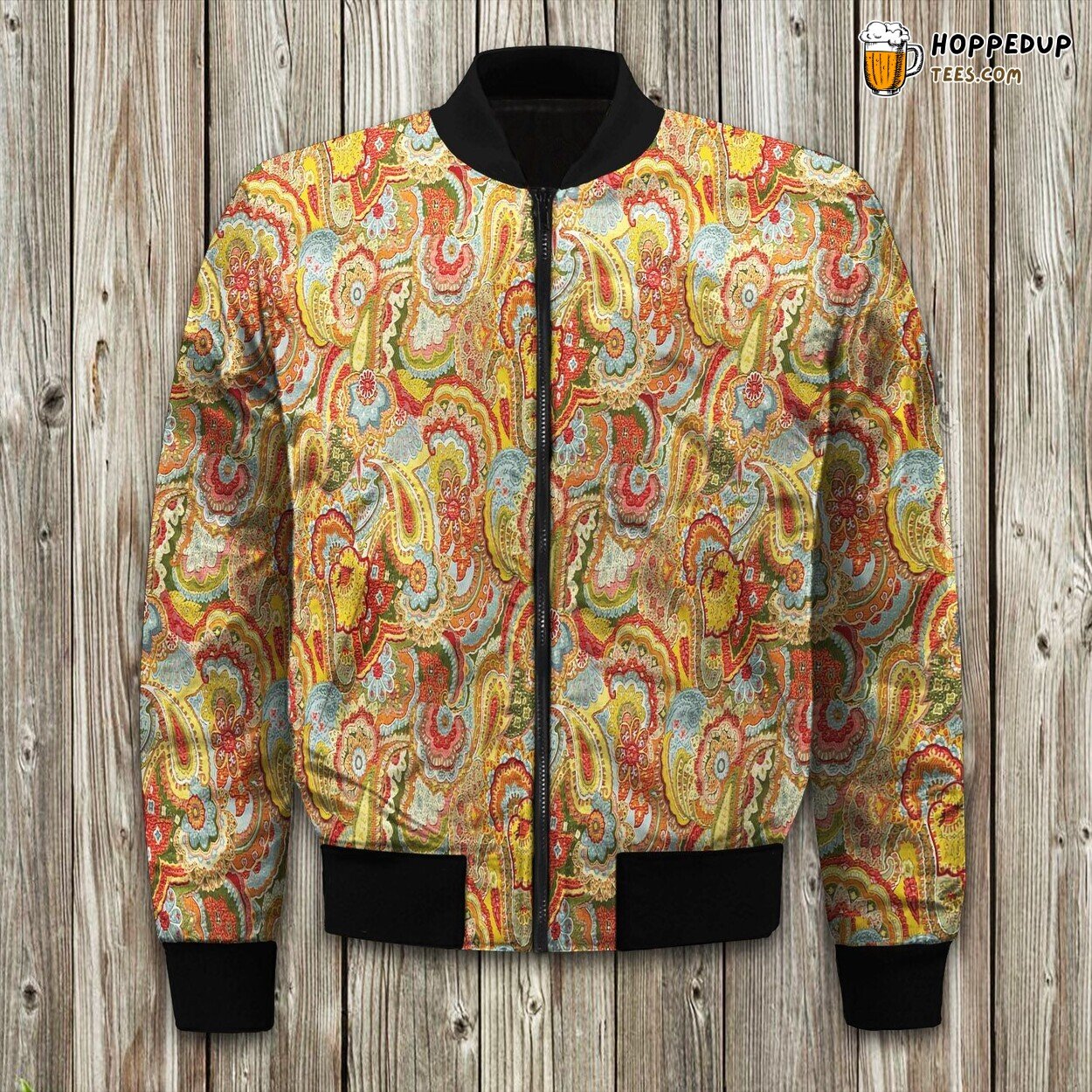 Winter Jacket Bomber Teal Orange Paisley Unique Design Collection Exclusive