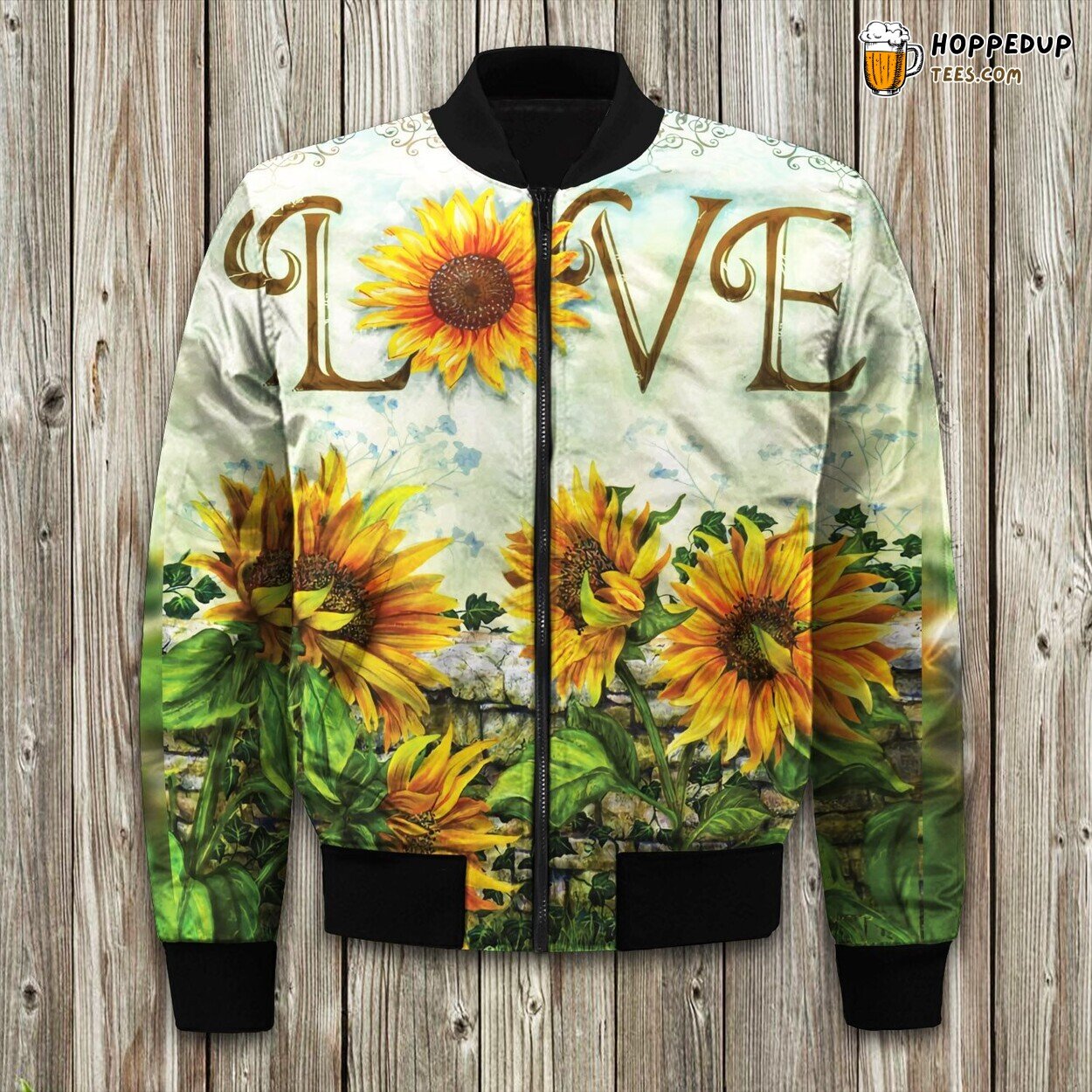 Winter Jacket Bomber With Hippie Sunflower Graphics Unique Coat