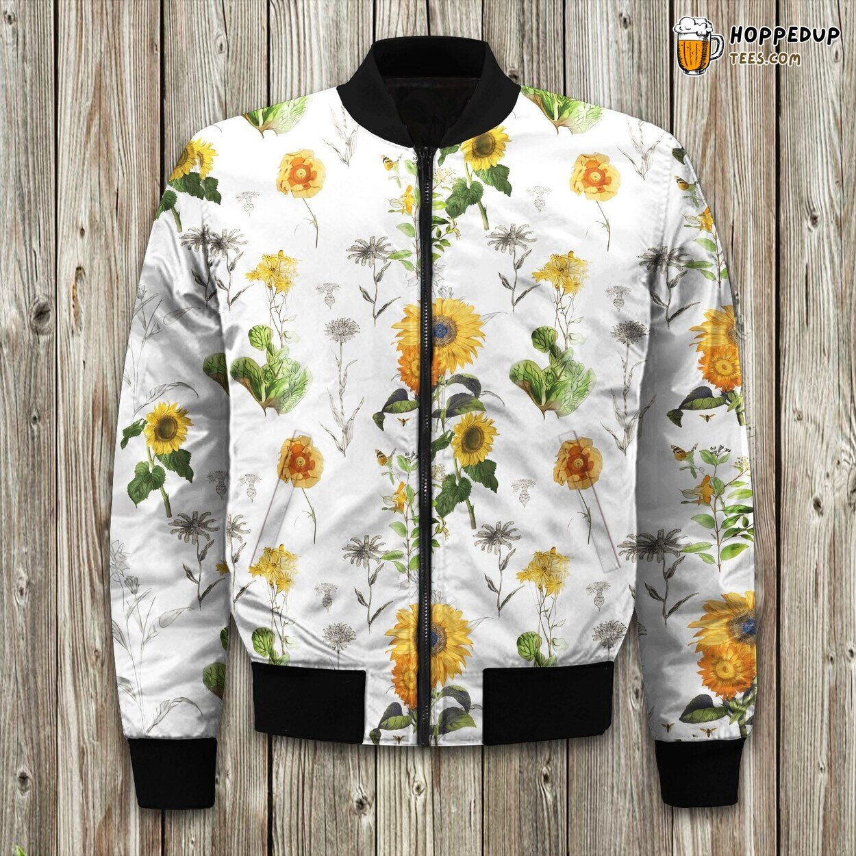 Winter Jacket Featuring Sunflower Pattern Classic Bomber Design Cozy Wear
