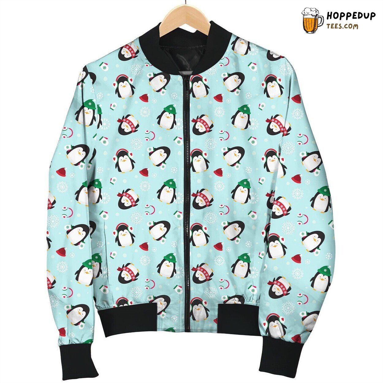 Winter Lovely Penguin And Snow Texture Bomber Jacket