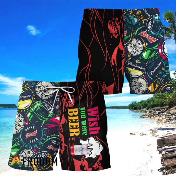 Wish You Were Beer Budweiser Hawaiian Shorts HU