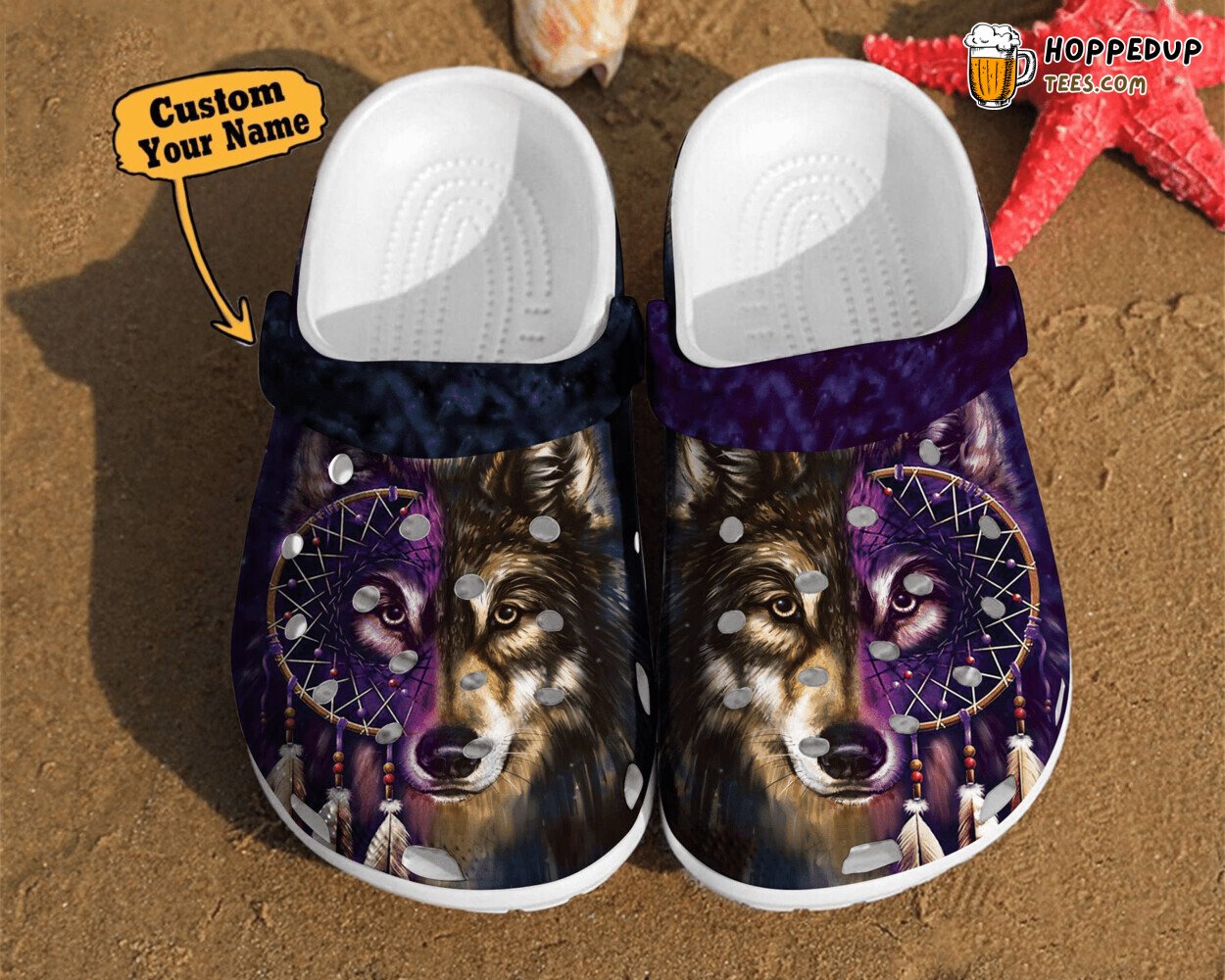Wolf Art Dreamcatcher Two Face Native American Inspired Clogs Shoes