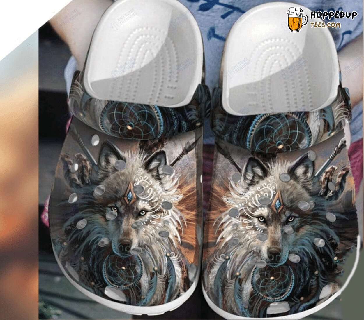 Wolf Bohemian Themed Rubber Clog Shoes Comfortable Stylish Footwear