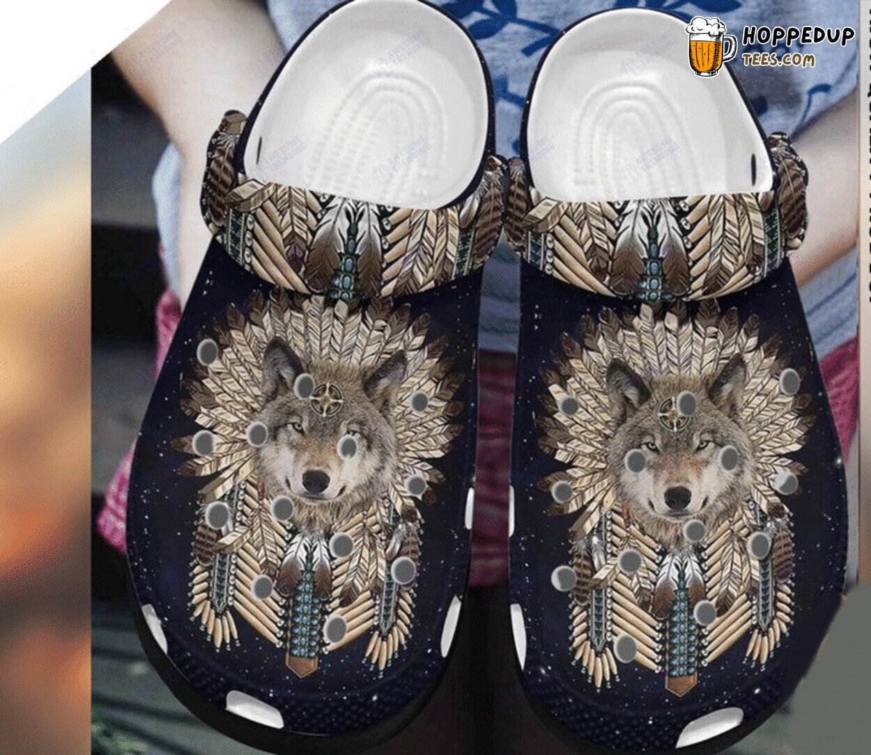 Wolf Bohemian Themed Stylish Rubber Clog Shoes Comfy Footwear for Nature Lovers
