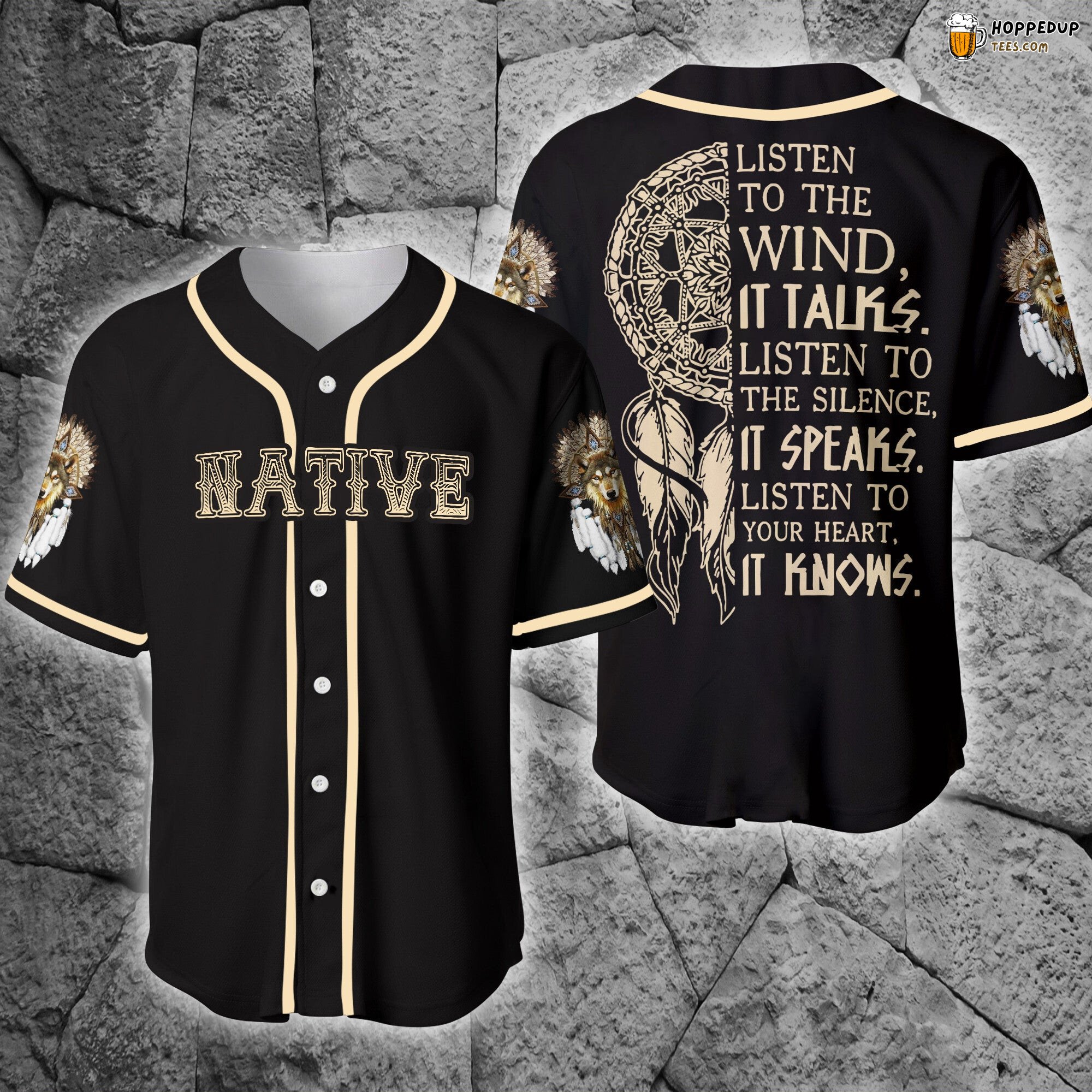 Wolf Dreamcatcher Native American Art Baseball Jersey Unique Design Look2
