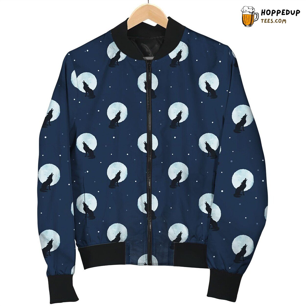 Wolf On Moonlight Mystique Winter Bomber Jacket Night Prowler Art