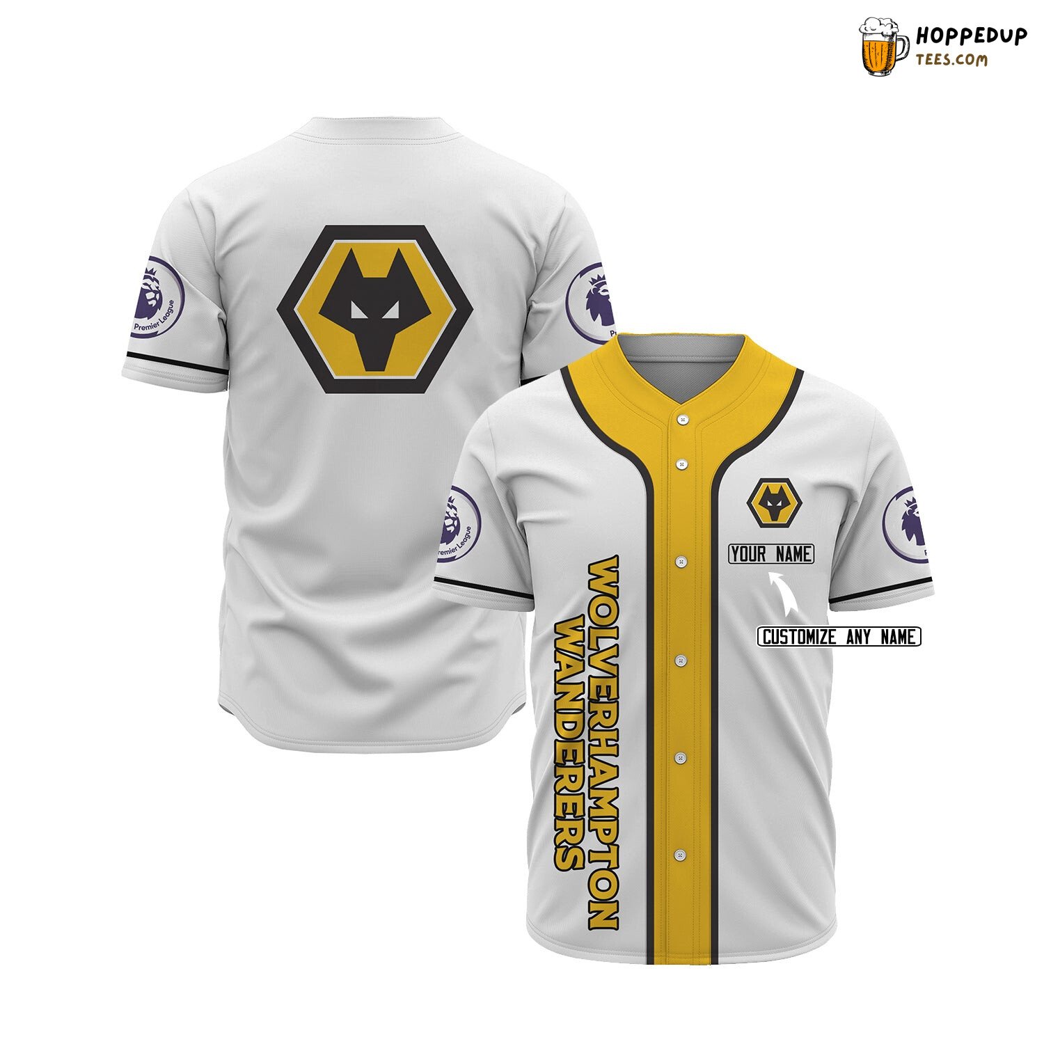 Wolverhampton Wanderers FC Custom Name White Baseball Jersey Unisex Shirt