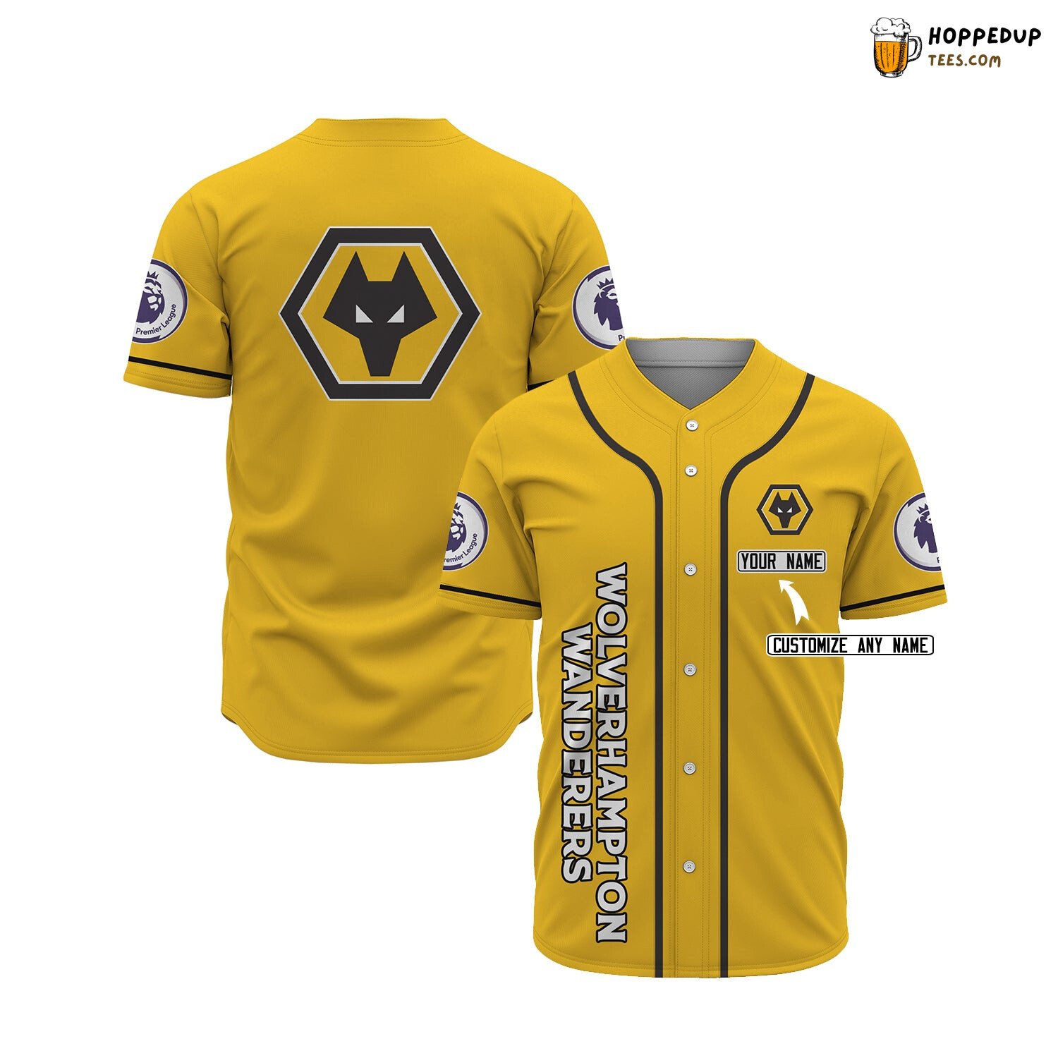 Wolverhampton Wanderers FC Custom Name Yellow Baseball Jersey Unisex Shirt