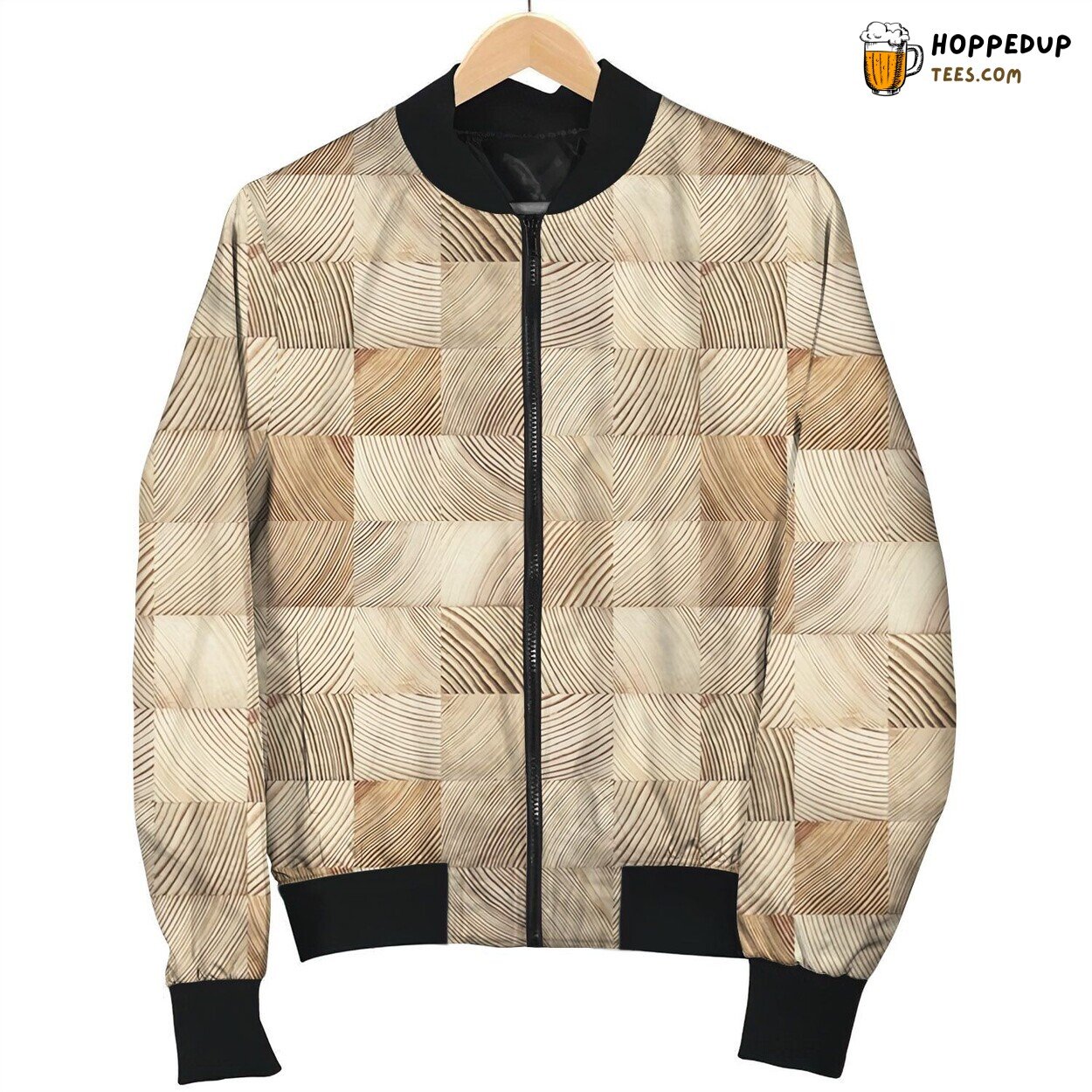 Wood Square Pattern Winter Bomber Jacket Natural Texture Artistry