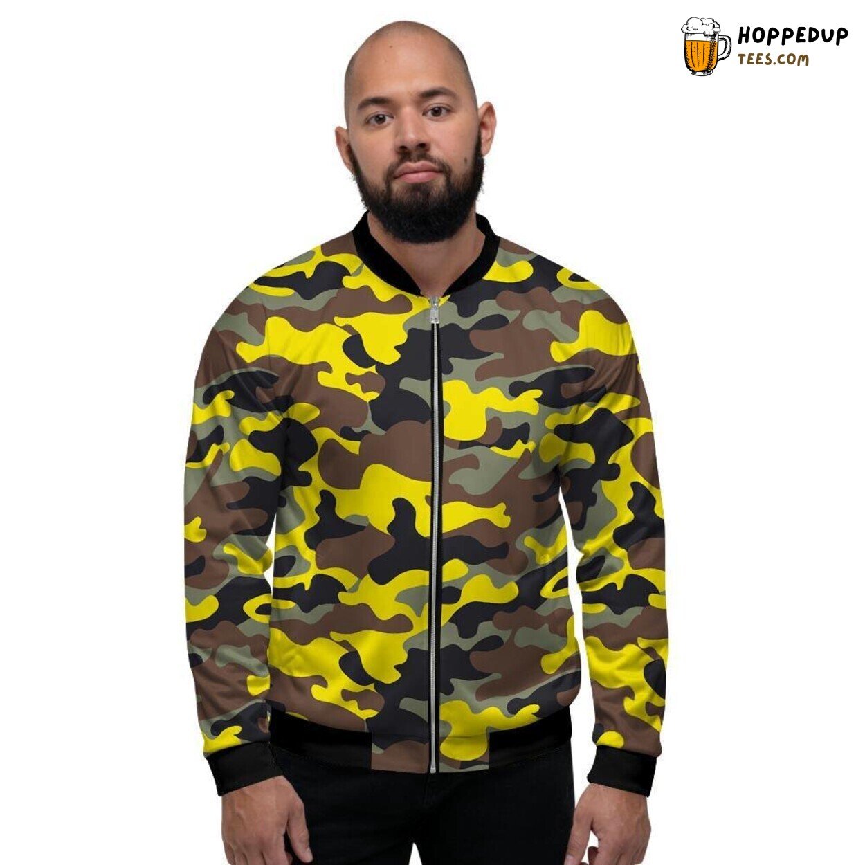 Woodland Camo Yellow Fusion Men’s Bomber Jacket Unique Camouflage Fashion Wear