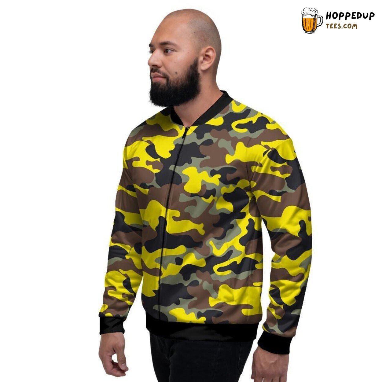 Woodland Camo Yellow Fusion Men’s Bomber Jacket Unique Camouflage Fashion Wear