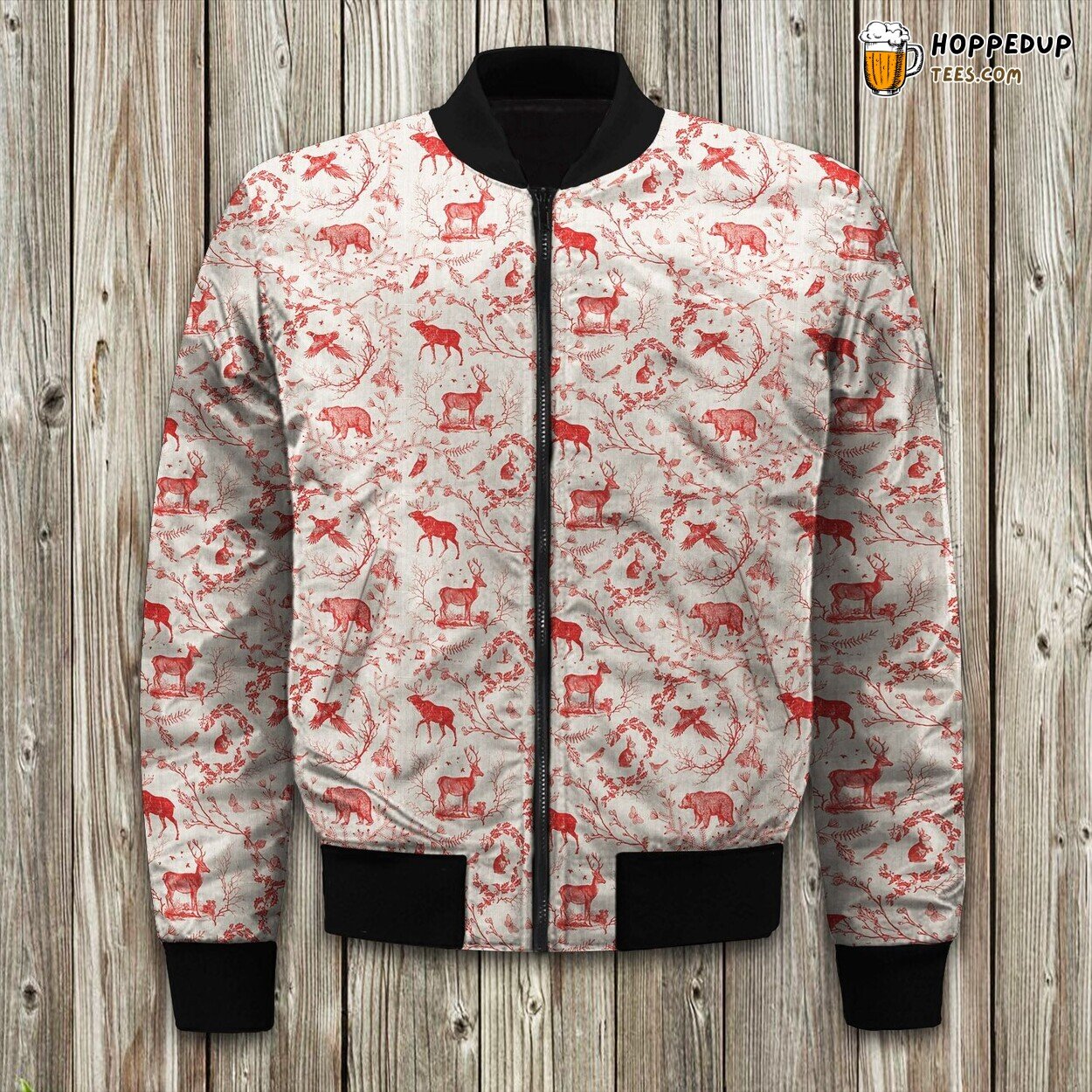 Woodland Winter Toile Cranberry Bomber Jacket