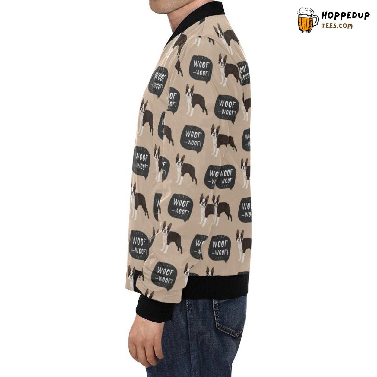 Woof Woof Boston Terrier Pattern Print Men’s Bomber Jacket Design