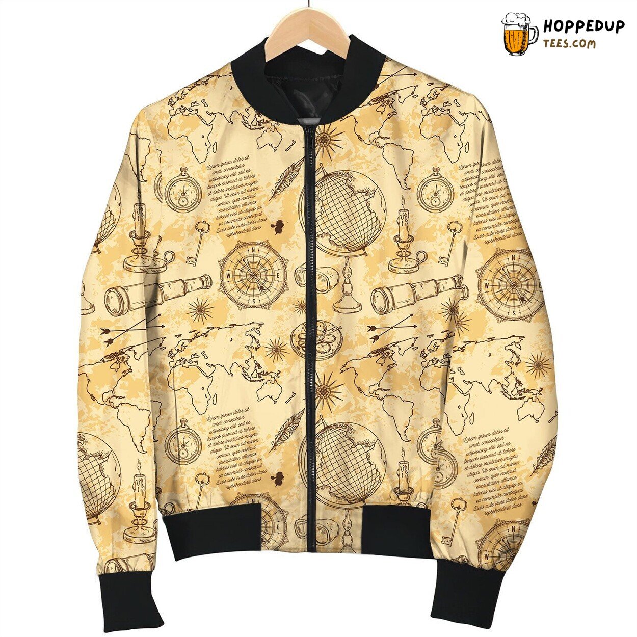 World Map Vintage Beige Bomber Jacket