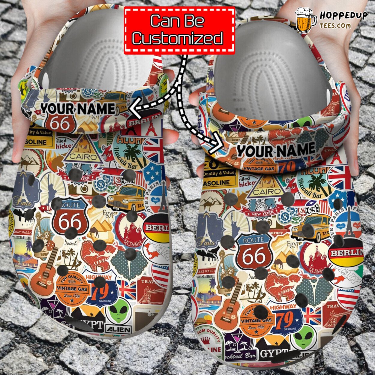 World Travel Personalized Maps Airplane Buildings Stickers Clog Shoes