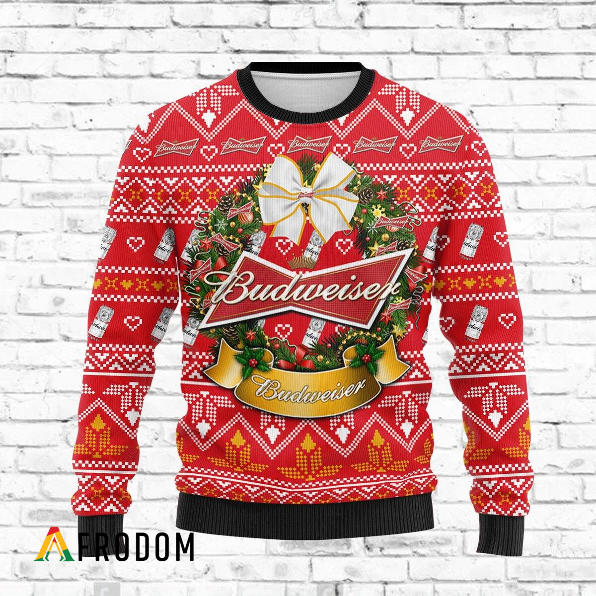 Wreath Budweiser Beer Christmas Sweater HU