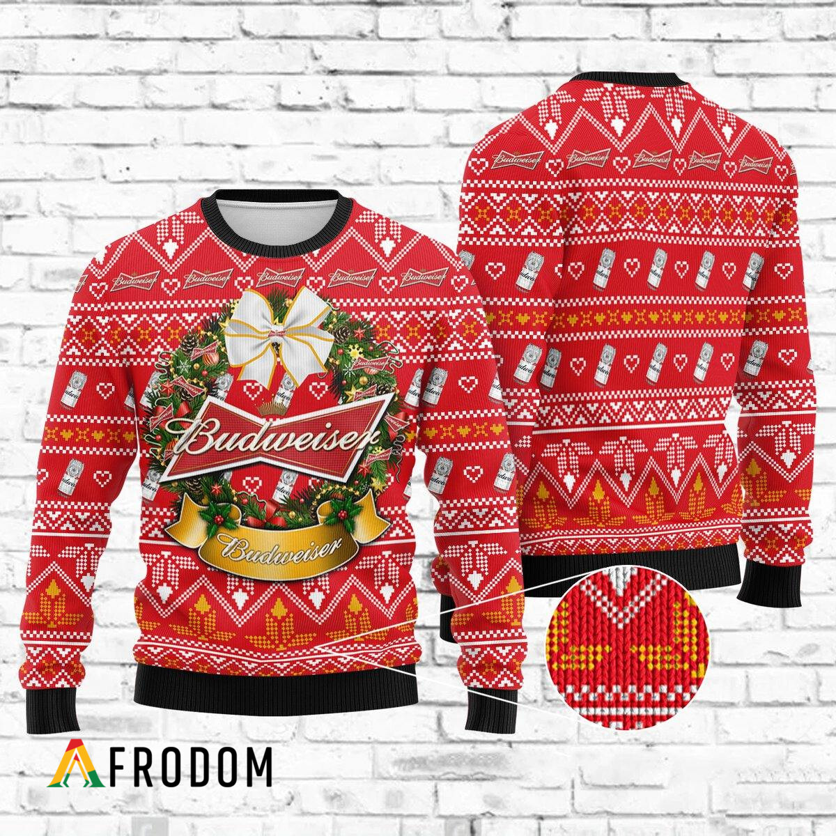 Wreath Budweiser Beer Christmas Sweater HU