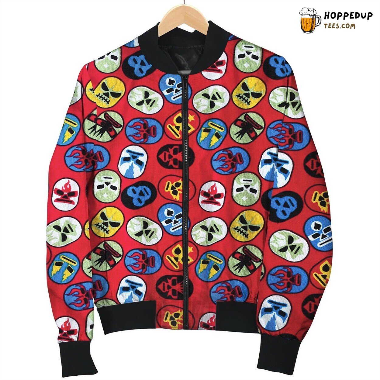 Wrestling Color Mask On Red Bomber Jacket