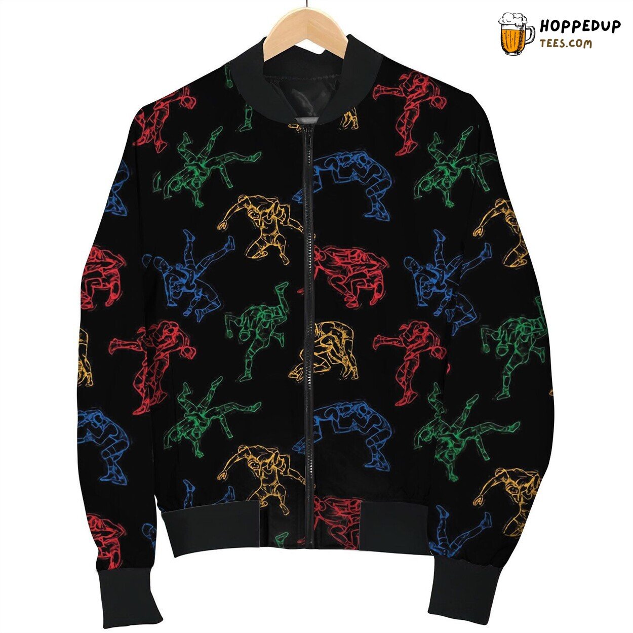 Wrestling Color On Black Bomber Jacket