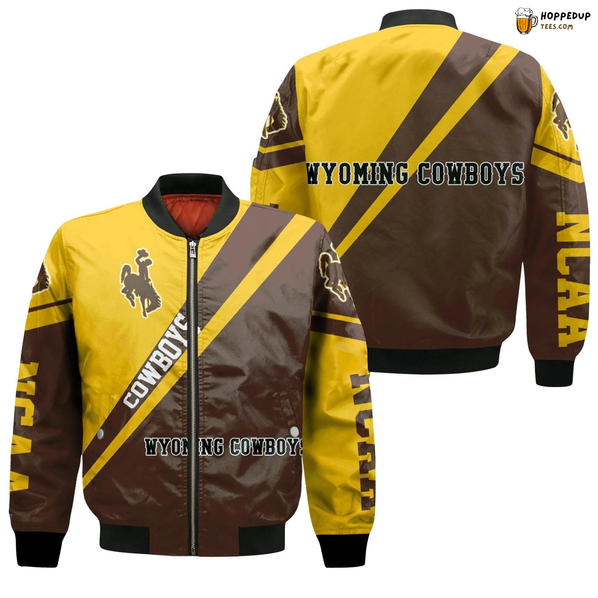 Wyoming Cowboys NCAA Stylish Cross Pattern Bomber Jacket Look