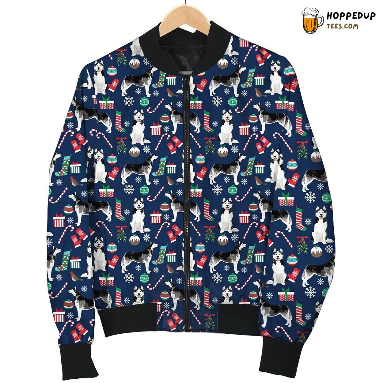 Xmas Husky With Litte Christmas Iteams Bomber Jacket