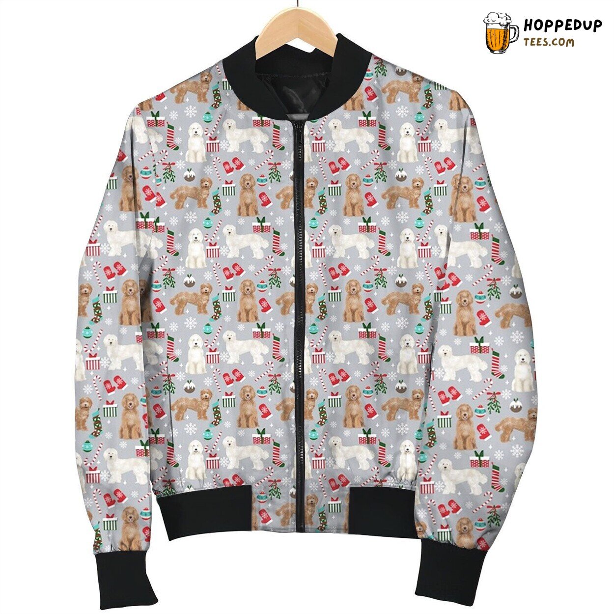 Xmas Labradoodle Puppy Christmas Iteams Bomber Jacket