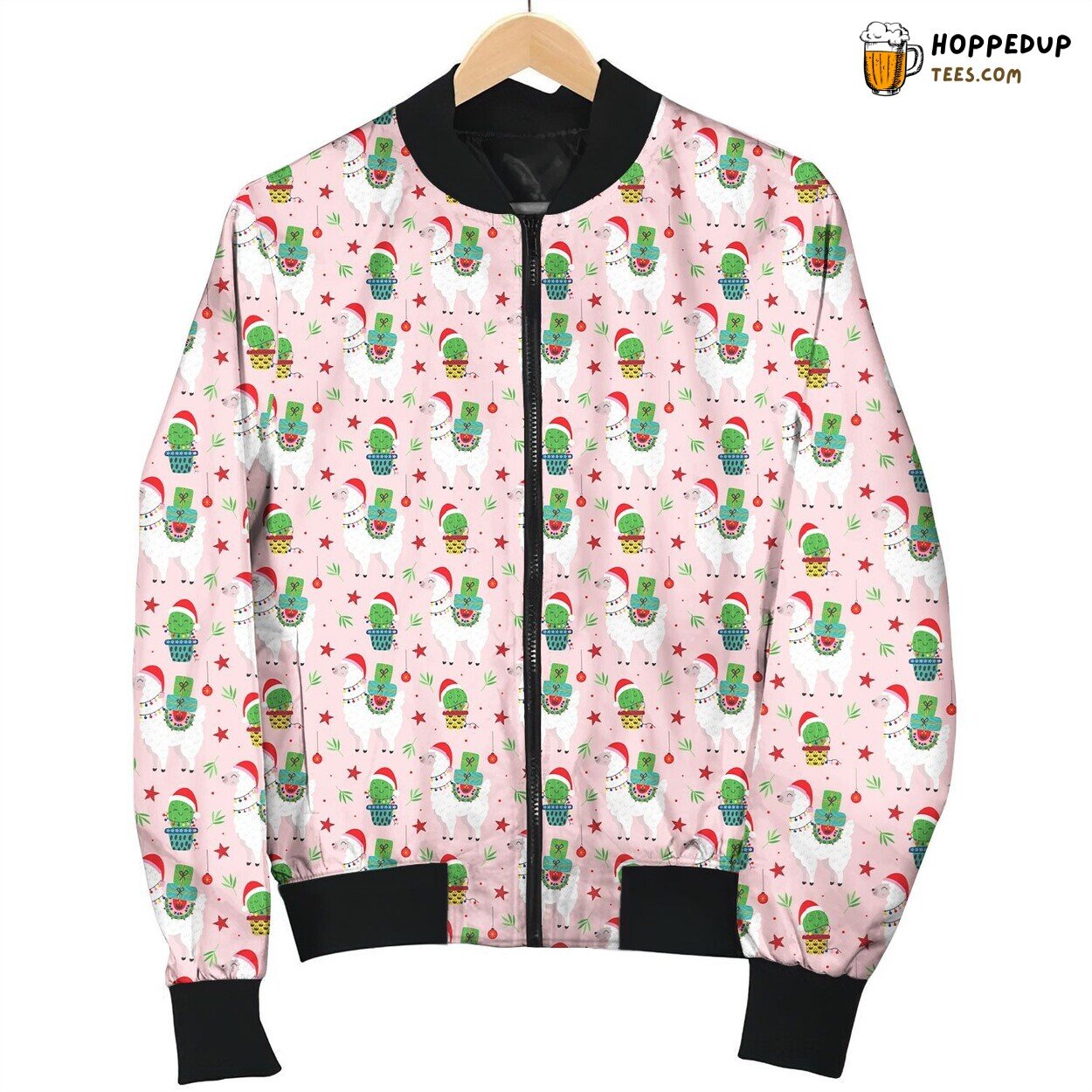 Xmas Llama Wearing Santa Hat Christmas Iteams Bomber Jacket