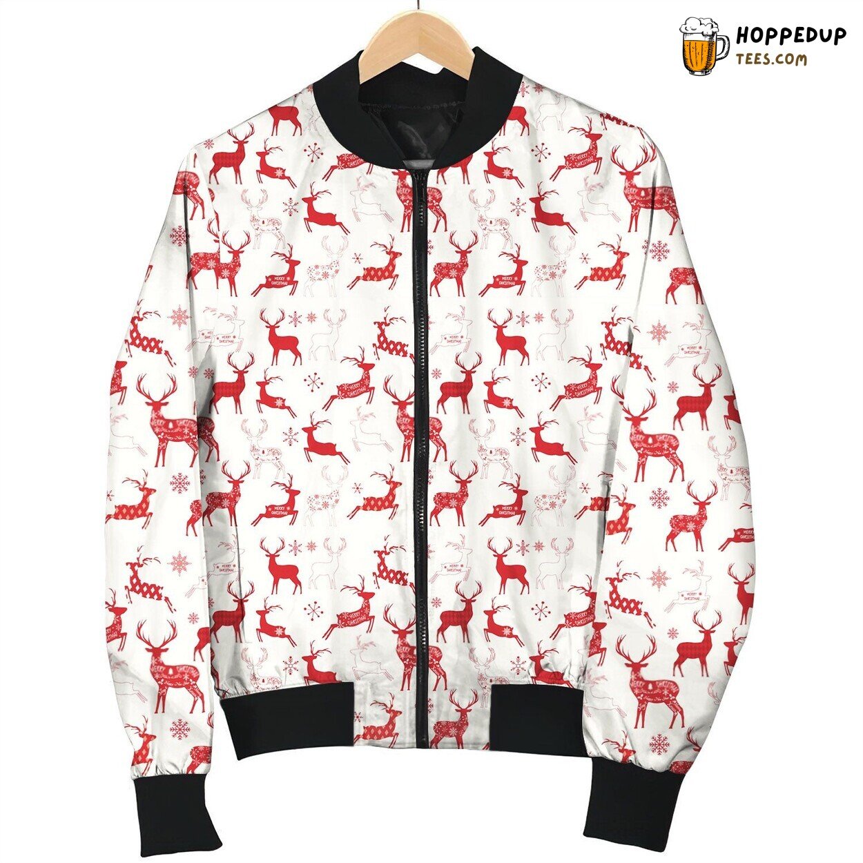 Xmas Santa Red Deer Texture For Christmas Bomber Jacket