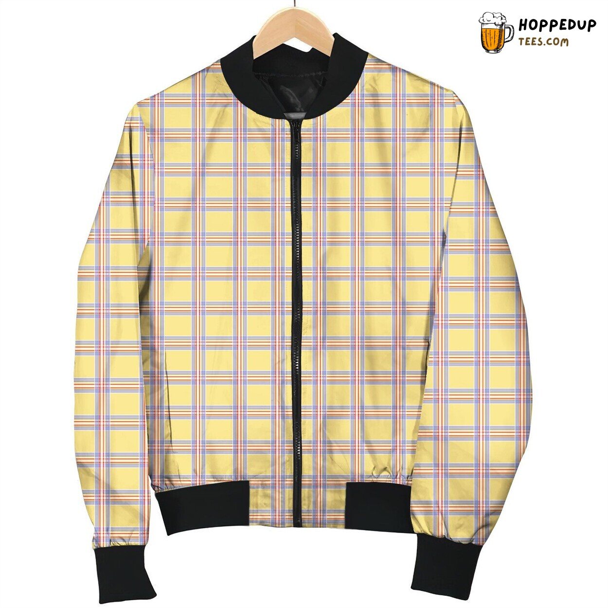 Yellow And Light Purple Gingham Bomber Jacket
