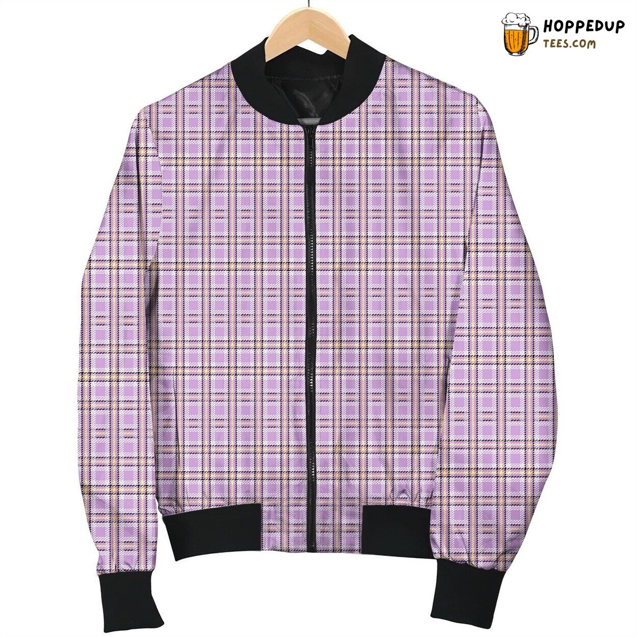 Yellow And Purple Tartan Bomber Jacket