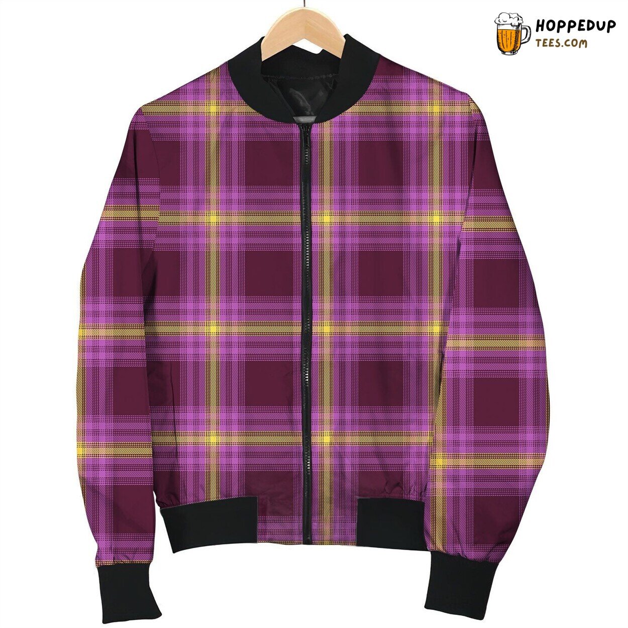 Yellow And Purple Tattersall Bomber Jacket