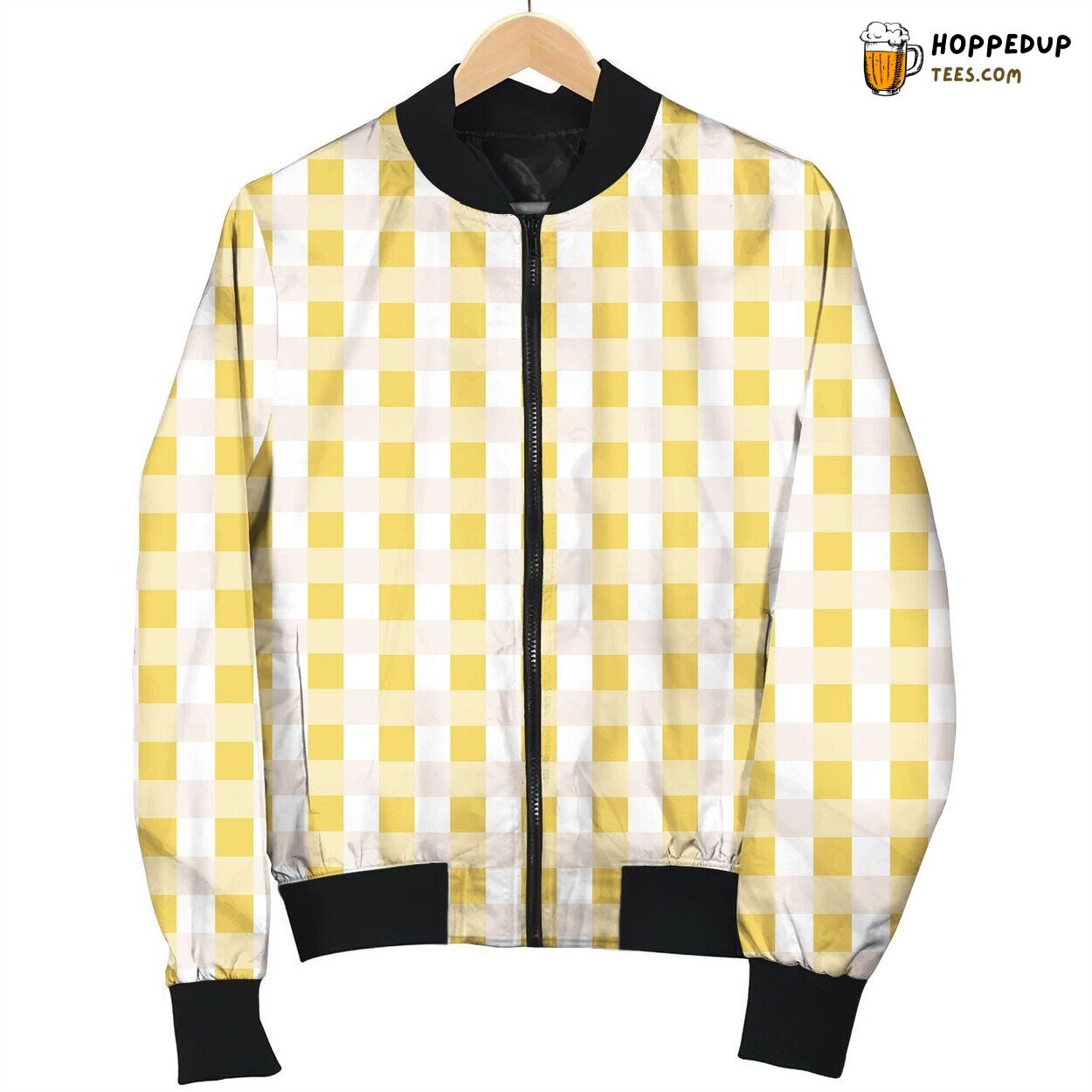Yellow And White Gingham Bomber Jacket