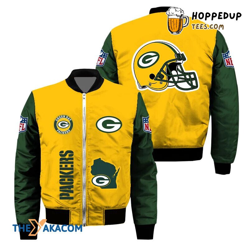 Yellow Background Green Bay Aaron Rodgers Logos Bomber Jacket Christmas Delight