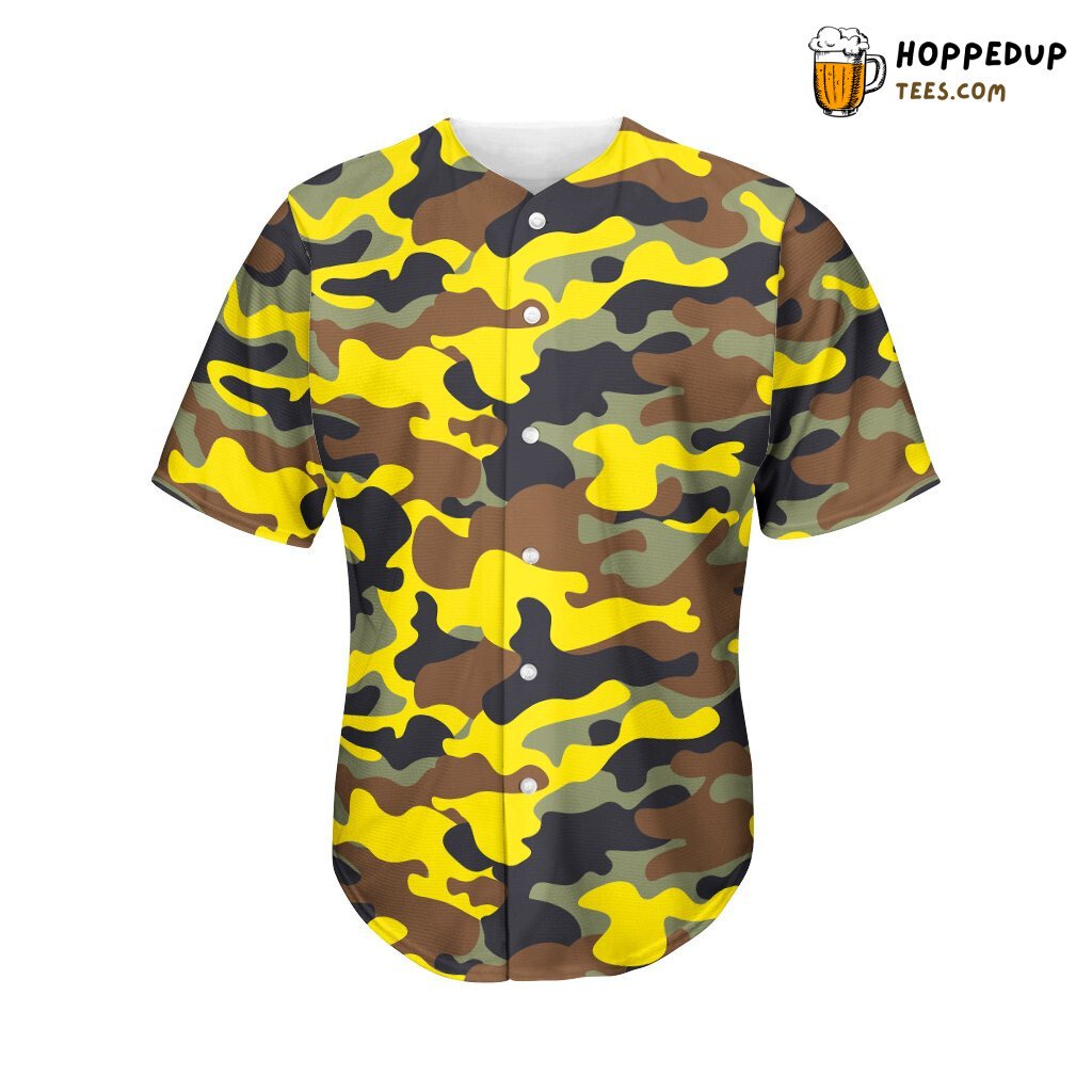 Yellow Brown And Black Camo Baseball Tee Jersey Shirts 3D