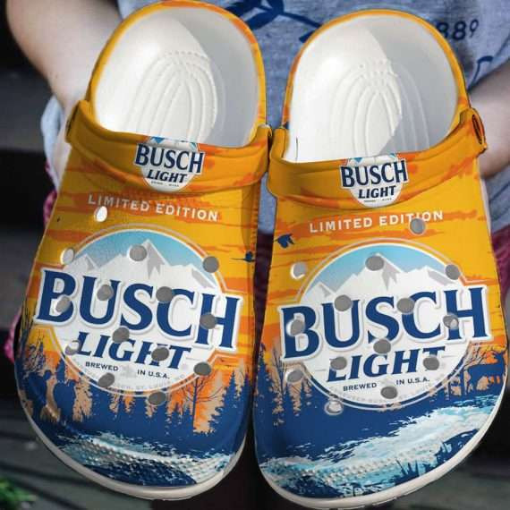 Yellow Busch Light Beer Themed Crocband Clogs HU