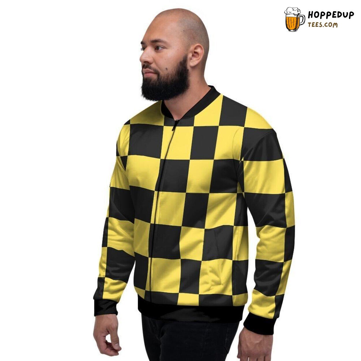 Yellow Checkered Design Men’s Bomber Jacket Classic Checkerboard Fashion Look