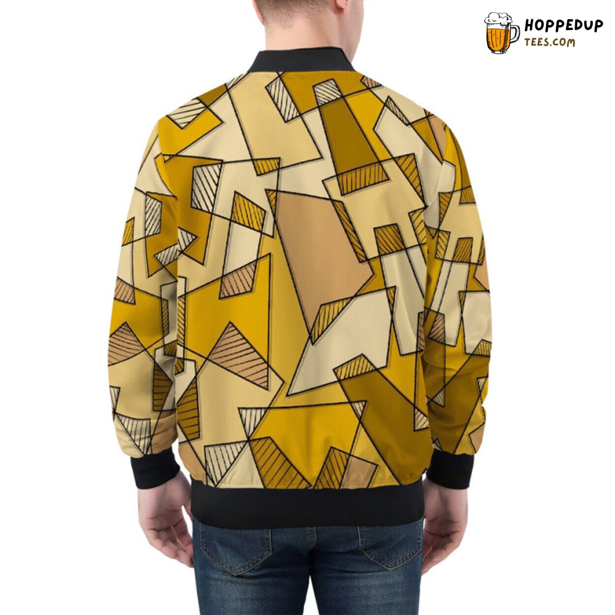 Yellow Geometric Mosaic Pattern Displayed Bomber Jacket