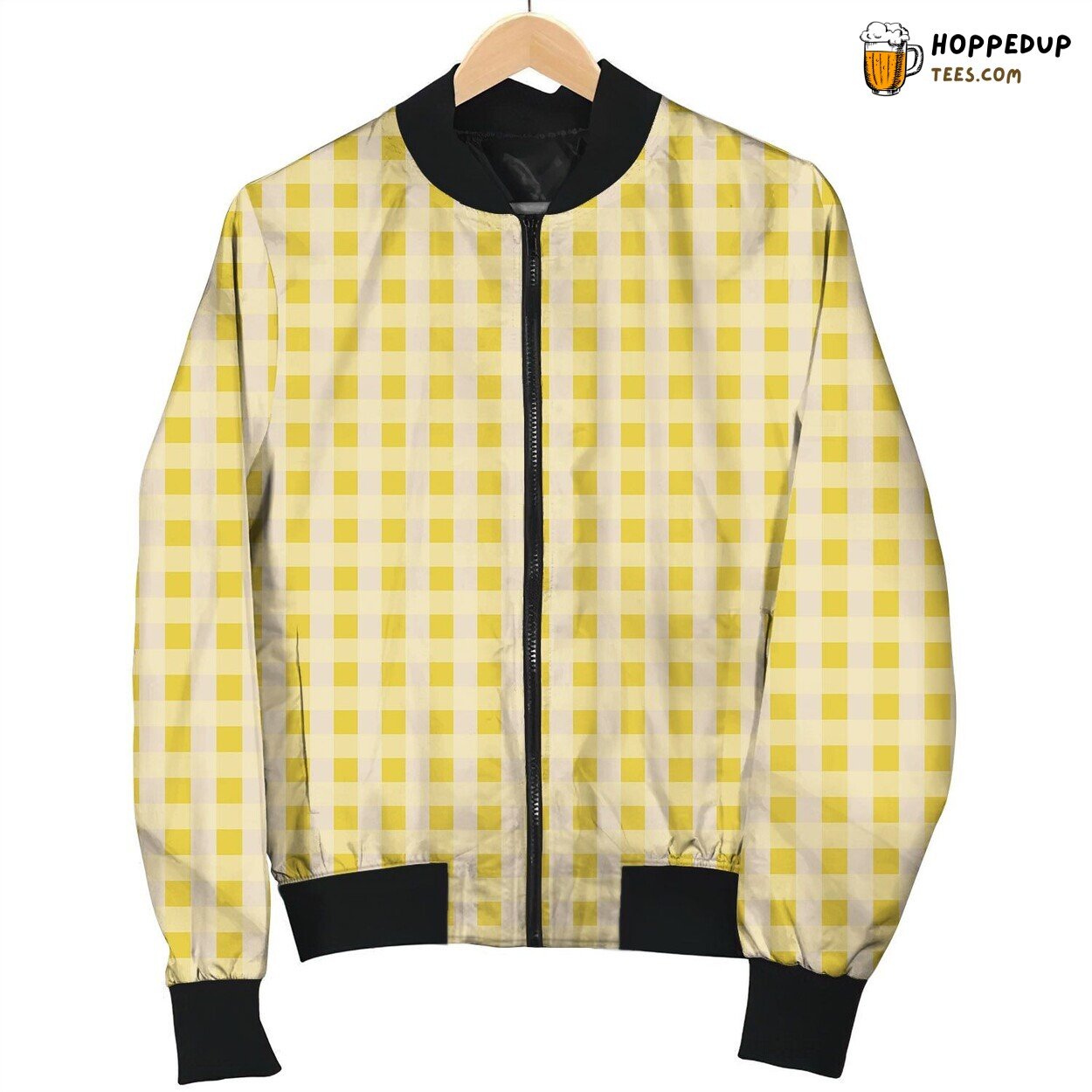Yellow Gingham Pattern Bomber Jacket Sunny Winter Day’s Classic Trend