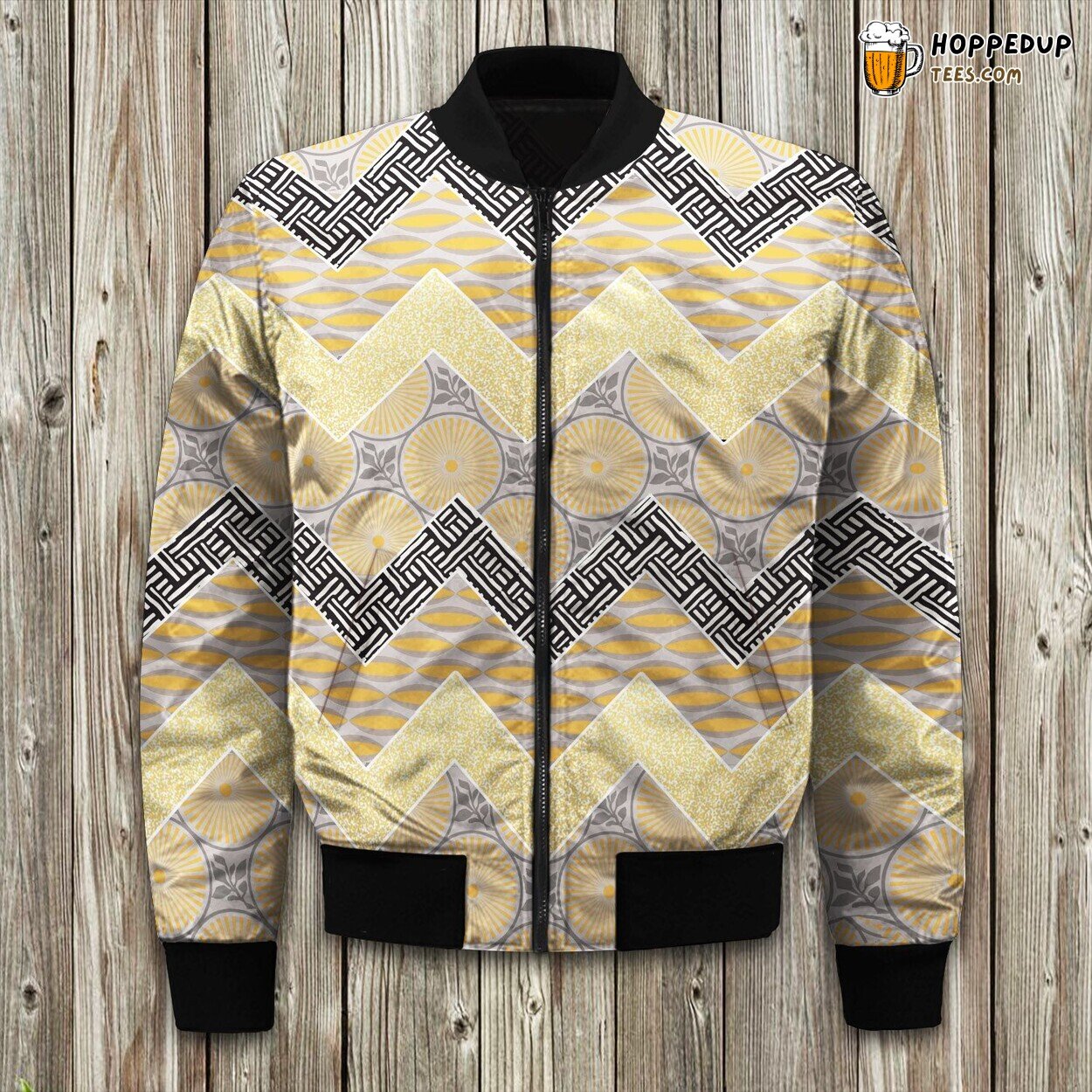 Yellow Grey Pattern Design Winter Bomber Jacket Fashionable Trend Wear